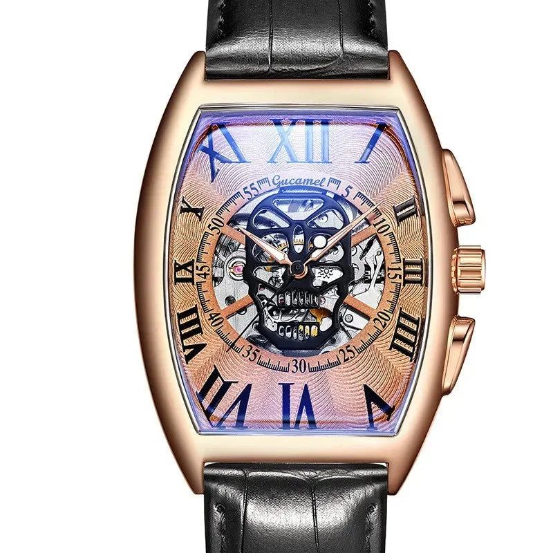 Luxury Tonneau Skull Automatic Watch for Men | Hollow Tourbillon Mechanical Wristwatch | Leather Strap Iced Out Watch | 2026 Male Gift Drop Shipping | Caratix - CaratixJewelry
